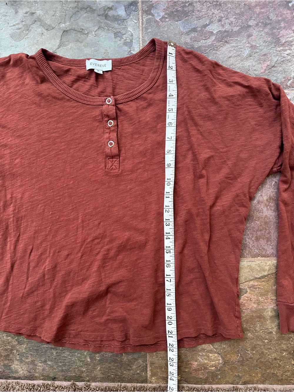 Evereve Rust Long Sleeve Henley Tee - M - Picture 5 of 7